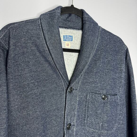 J Crew Mens Cowl Neck Cardigan Jacket Blue Elbow Patch Knit Blue Medium - Picture 2 of 10